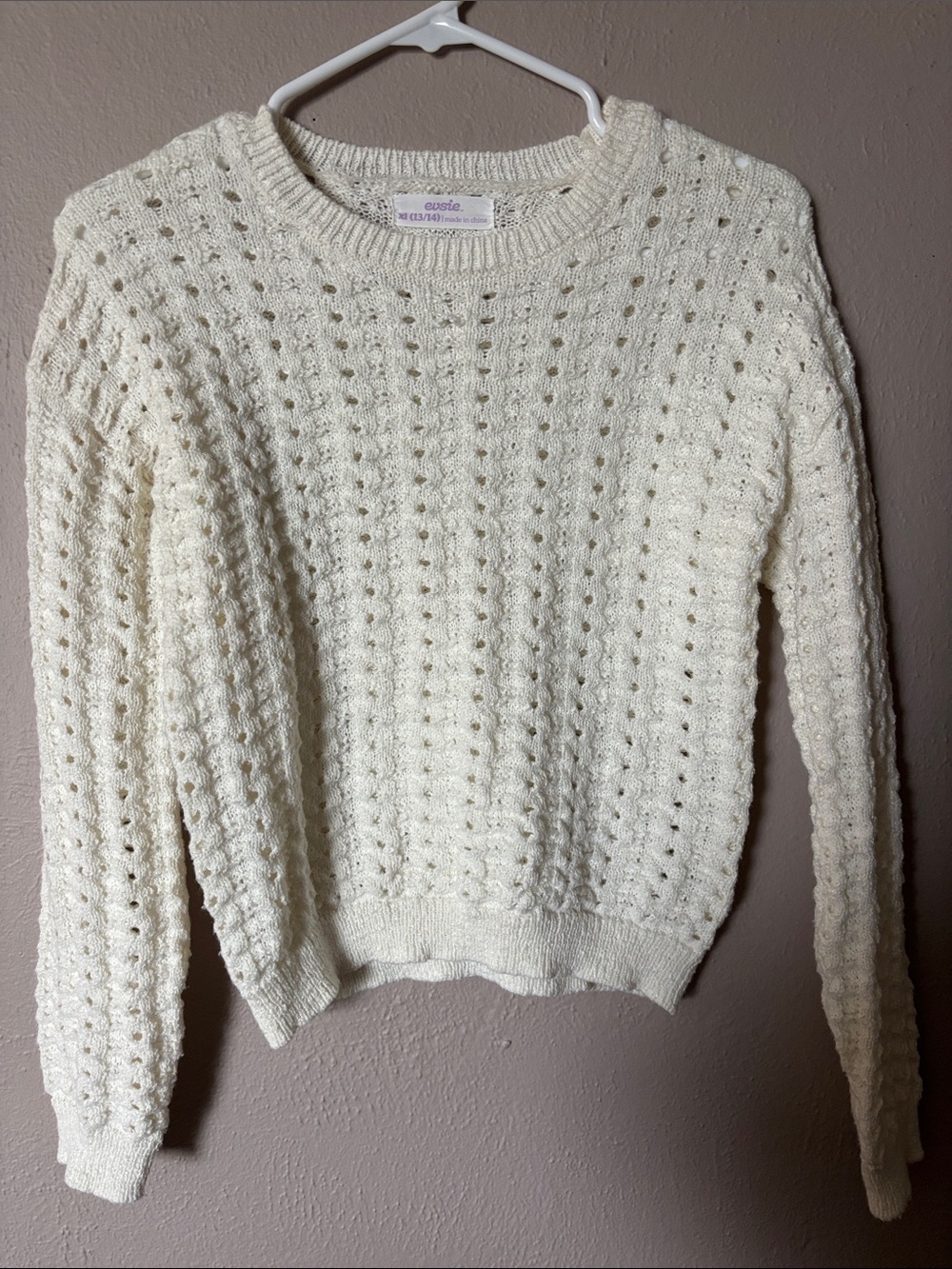 Maurices evsie Cream Open-Knit Crewneck Sweater